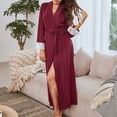 thumbnail image 4 of Solid Color,Women Night Robe with Lace Trim VNeck Long Pajamas Sleepwear Bathrobe Home Wear Casual Spring Summer, 4 of 8