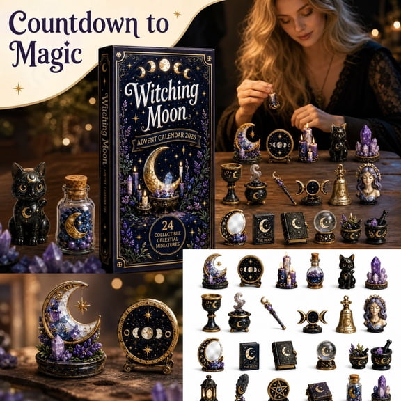 Witching Moon Advent Calendar Acrylic Hanging Ornament Set 24 Piece | Holiday Ornaments Set, Reusable, Suitable for Christmas Trees, Christmas Wreaths, Christmas Gift Packaging Accessories, and Walls