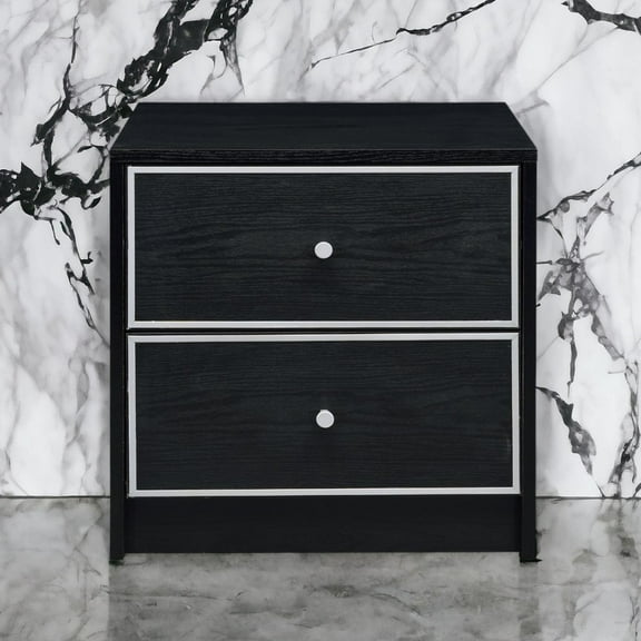 Gzxs Black Nightstand, Modern Storage Bedside Table with Silver Stripe Accents, for Bedroom Living Room Small Space