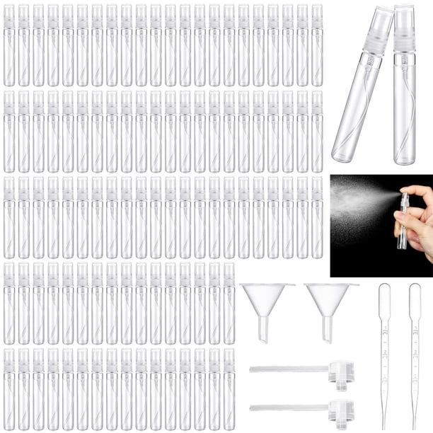 100 Pcs Mini Atomizador Perfume Recargable, Botellas de Viaje de Vidrio de 5 ml, Decants Perfumes Perfumeros de Bolsillo Rellenables, Travel Essentials con 6 Accesorios, para Limpieza, Perfume