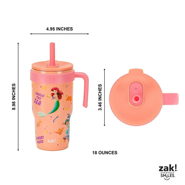 Zak Designs 18oz Princess Kids Straw Handle Tumbler, Stainless