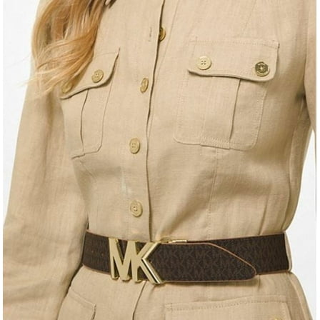 Michael Kors Women's Brown Reversible Logo and Leather Waist Belt, XL