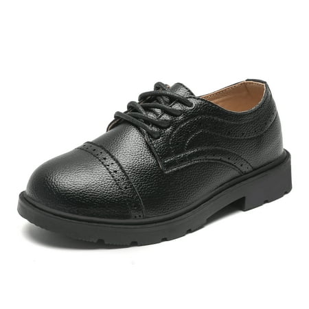 DADAWEN Toddler Boys Oxford Dress Shoes Synthetic Leather Lace Up Black Loafer Flats for 13 Little Kid