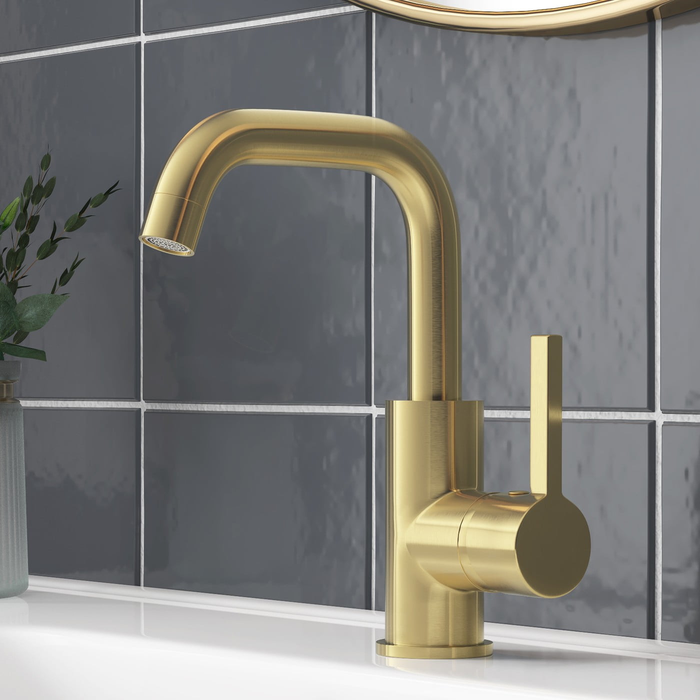 YZZY Single Lever Handle Bathroom Faucet for Sink 1 Hole Brushed Gold Lavatory Vanity Basin Faucet High Arc Modern Sink Faucet