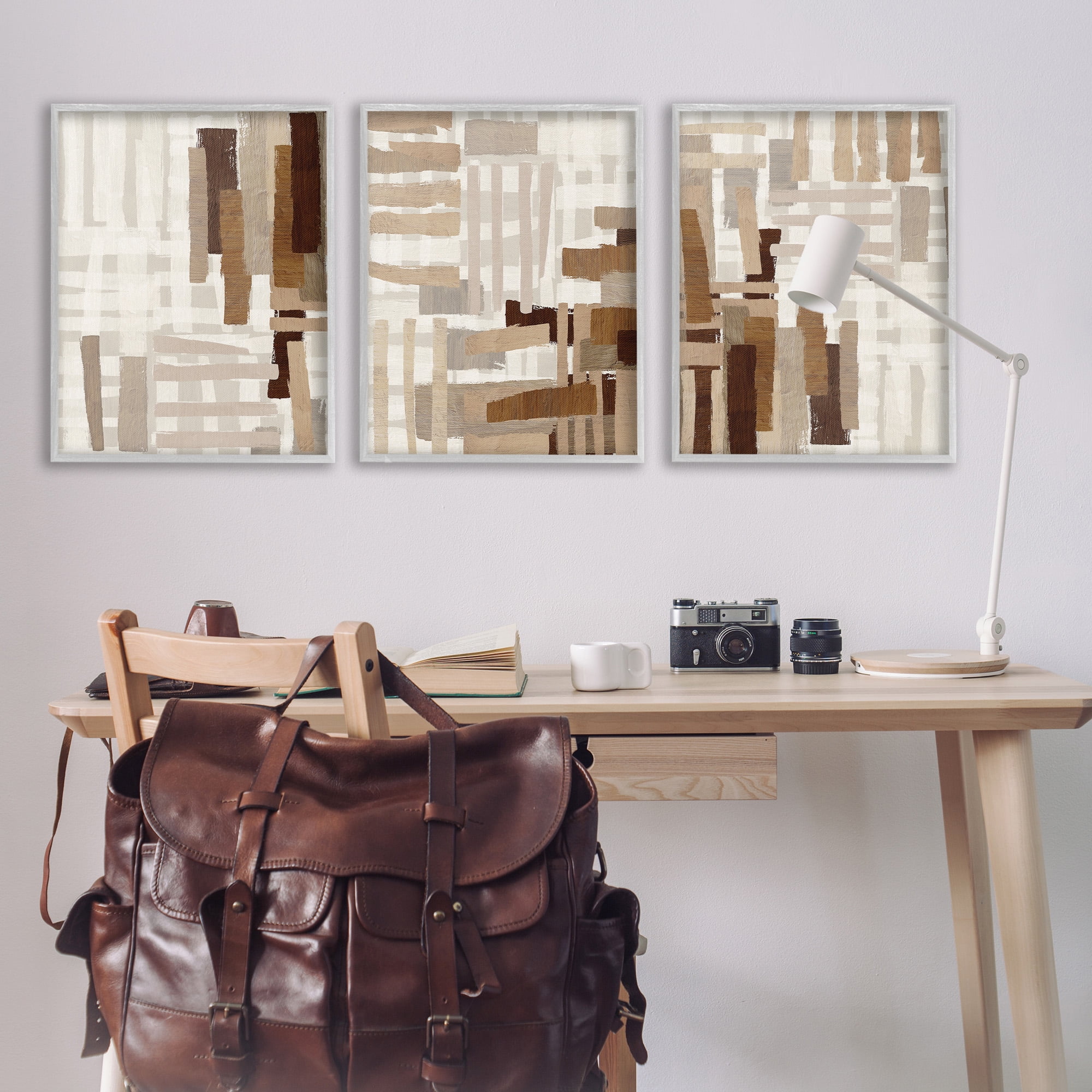 Stupell Industries Natural Hatched Patterns Abstract Painting Gray Framed Art Print Wall Art, 24 x 30, Set of 3