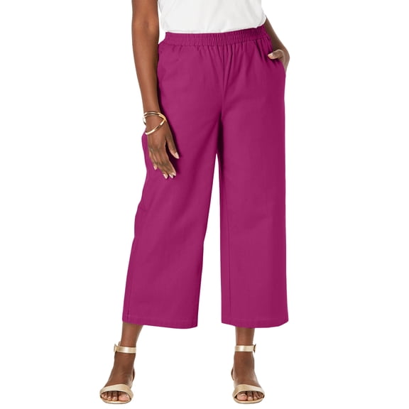 Jessica London Wide Leg Linen Crop Pants Elastic Waist