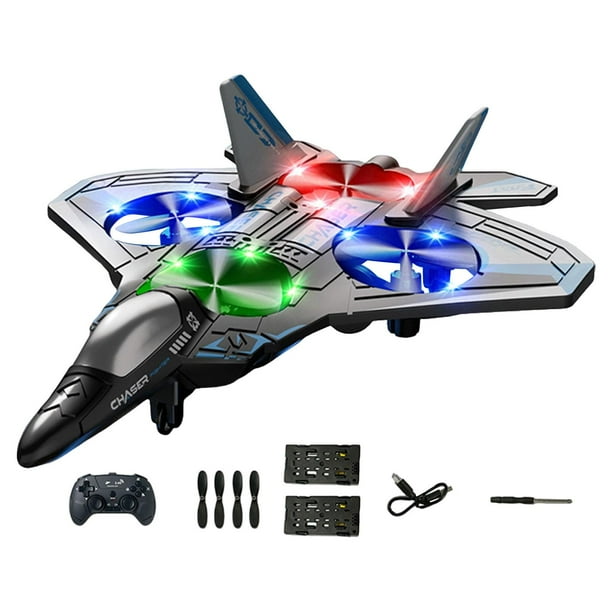 Avión de control remoto con luces LED de colores, ligero y anticaídas. Azul