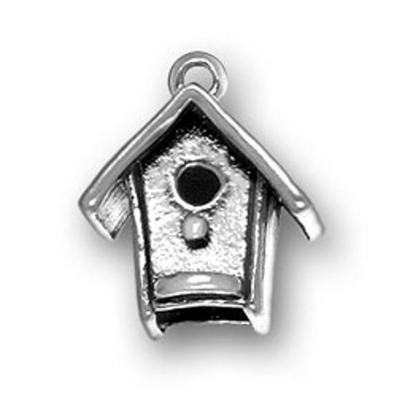 Sterling Silver 16" .8mm Box Chain 3D Wooden Birdhouse Pendant Necklace