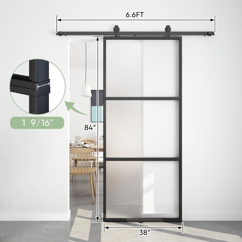 Easy4Home 38"x84" Frosted Glass Sliding Barn Door with Track and Hardware Kit