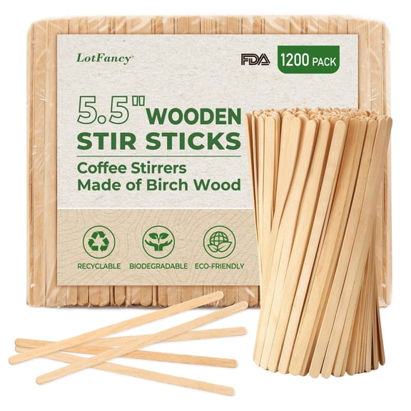 LotFancy 1200 Pack 5.5" Wood Coffee Stirrers, Birchwood Stir Sticks for Cocktails, Beverage