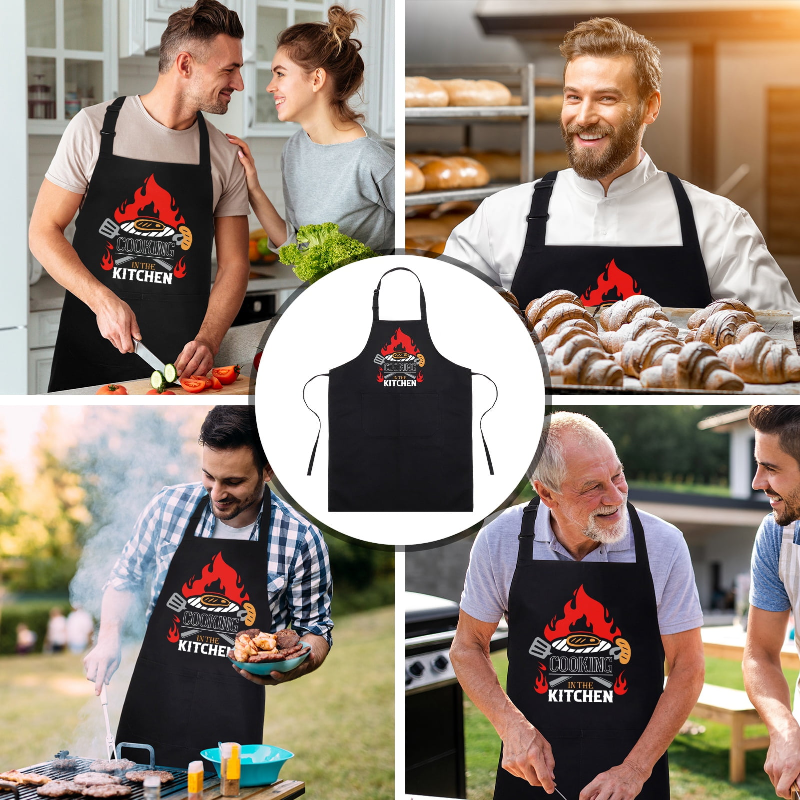 Funny Aprons for Men, I'll Feed All You Chef Apron with 3 Pockets,  Adjustable Neck Strap and Long Waist Ties, Perfect for Kitchen Cooking,  Grilling