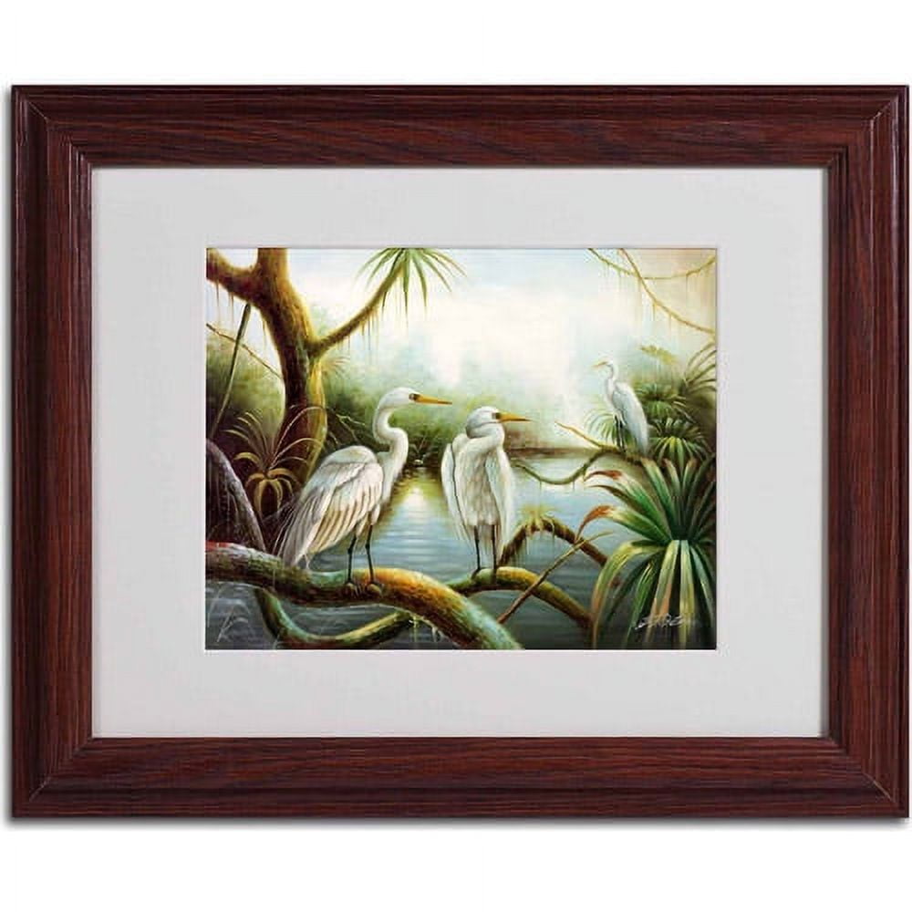 Trademark Fine Art "Three Herons" Canvas Art by Victor Giton, Wood Frame