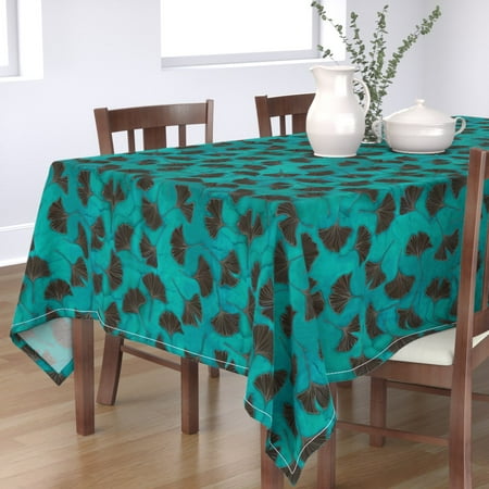 

Cotton Sateen Tablecloth 70 Square - Teal Ginkgo Biloba Leaves Botanical Watercolor Japanese Garden Print Custom Table Linens by Spoonflower