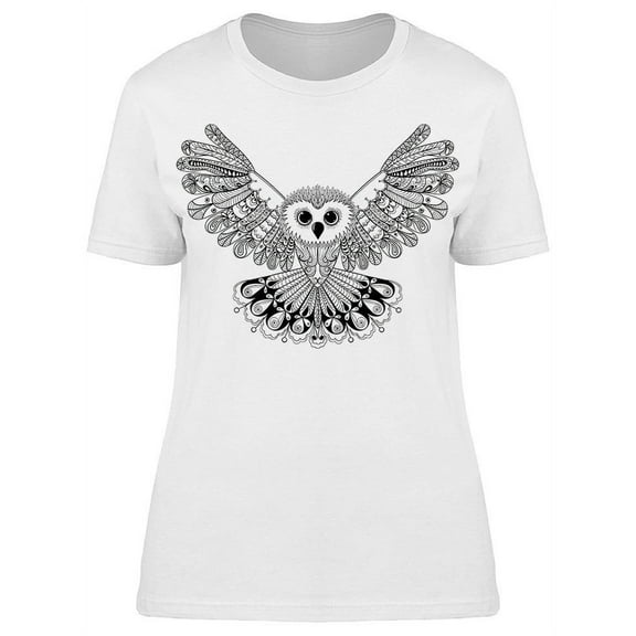 Zentangle Stylized Black Owl T-Shirt Women -Image by Shutterstock, Female Small