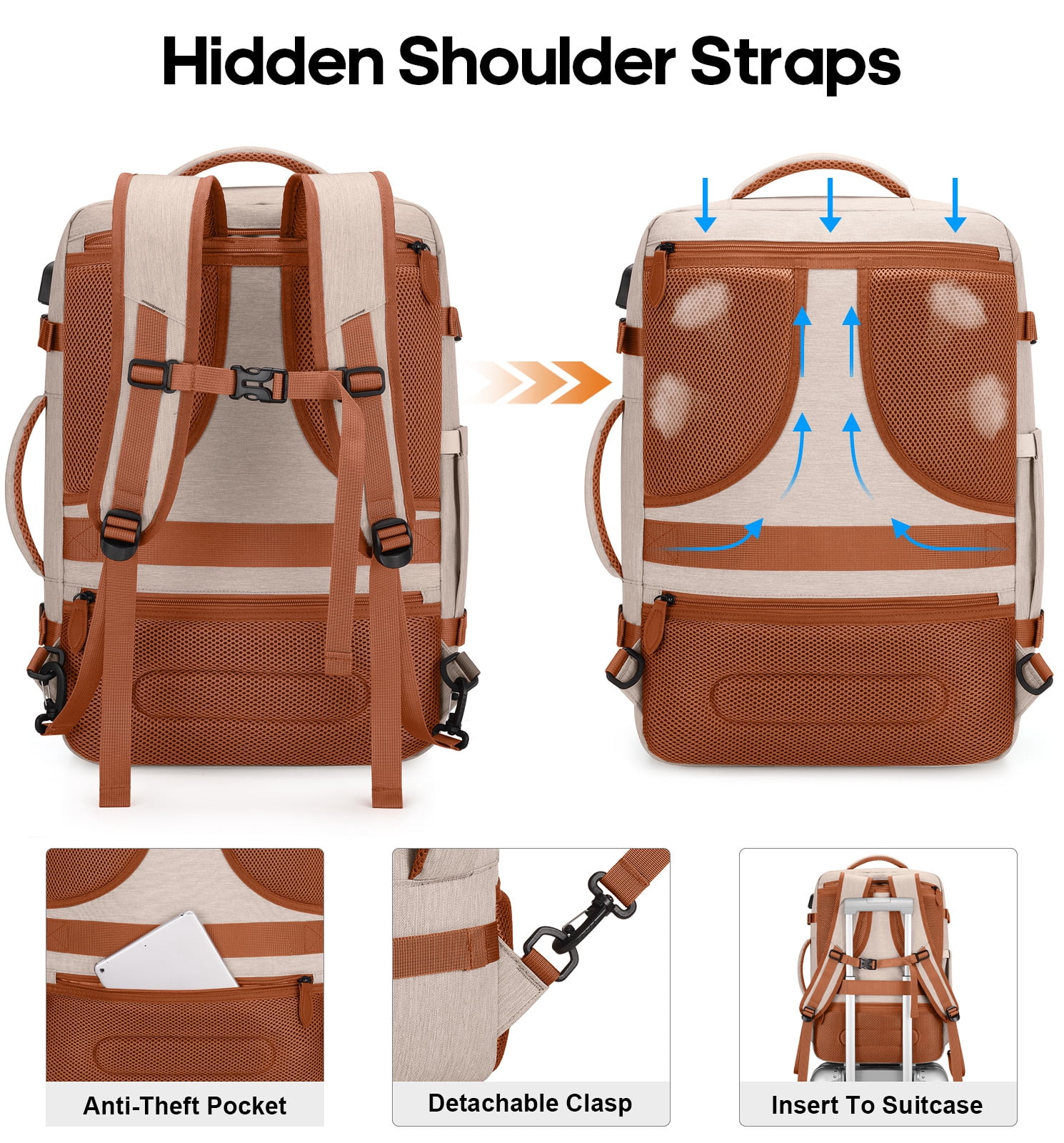 bagsure travel backpack 42l Bagsure Travel Backpack Expandable 42L Waterproof Anti-Theft Carry On