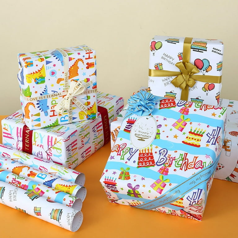 Happy Birthday Wrapping Paper Gift Wrapping Paper, Happy Birthday Wrapping  Paper Roll for Kids Boys Girls, Cartoon Coated Paper Gift Wrapping Paper