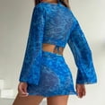 thumbnail image 4 of Womens 3 Piece Sheer Mesh Swimsuits Cover Up Long Sleeve Wrap Tie Crop Tops Mini Skirt Beach Set, 4 of 6
