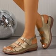 thumbnail image 4 of Rokment Womens Vintage Orthopedic Wedges Sandals 2026 Beach Summer Comfortable Leather Triple Buckles Arch Support Platform Walking Work Gladiator Sandals Gold Size 6.5, 4 of 7