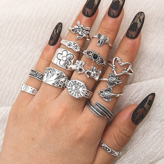 14-Piece Womens Fashion Ring Set: Adjustable Electroplated Alloy Rings, European & American Style, Beautiful & High-Quality Design