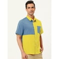 thumbnail image 3 of INSPIRE CHIC Men's Shirts Short Sleeve Summer Cotton Patchwork Button Down Shirts Yellow Blue S, 3 of 6
