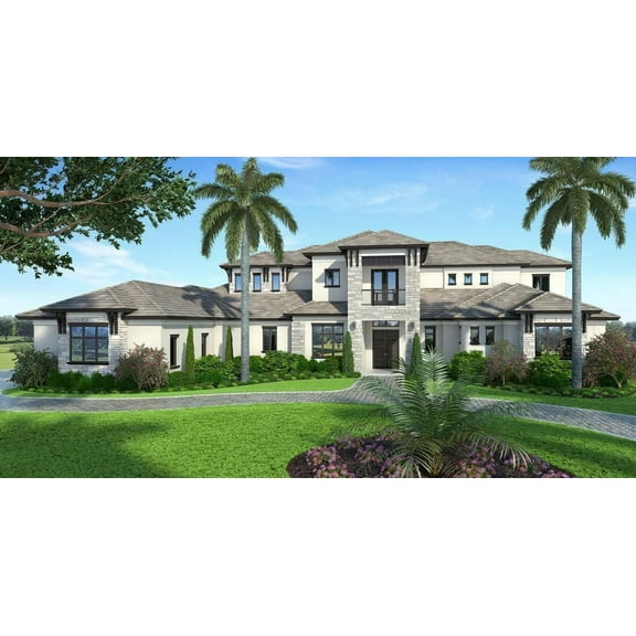 009-7295: Beach & coastal Contemporary 5 Bed, 7 Bath Luxury Home Plan, 7295 Sq Ft: Full Blueprints with License to Build by Home Plan Marketplace - Lesuto