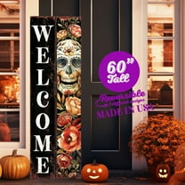 Dia de los Muertos 60in Porch Sign | Reversible Sugar Skull & Fall Decor
