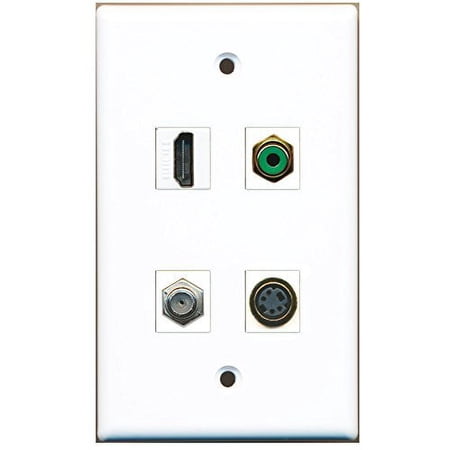 RiteAV - 1 Port HDMI 1 Port RCA Green 1 Port Coax Cable TV- F-Type 1 Port S-Video Wall Plate
