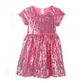 thumbnail image 1 of vigerkar Robe à Paillettes pour Filles, Scintillante, Chic, Manches Courtes Bouffantes, Dégradé, Robe de Fête (Rose, 3-4 Ans), 1 of 2
