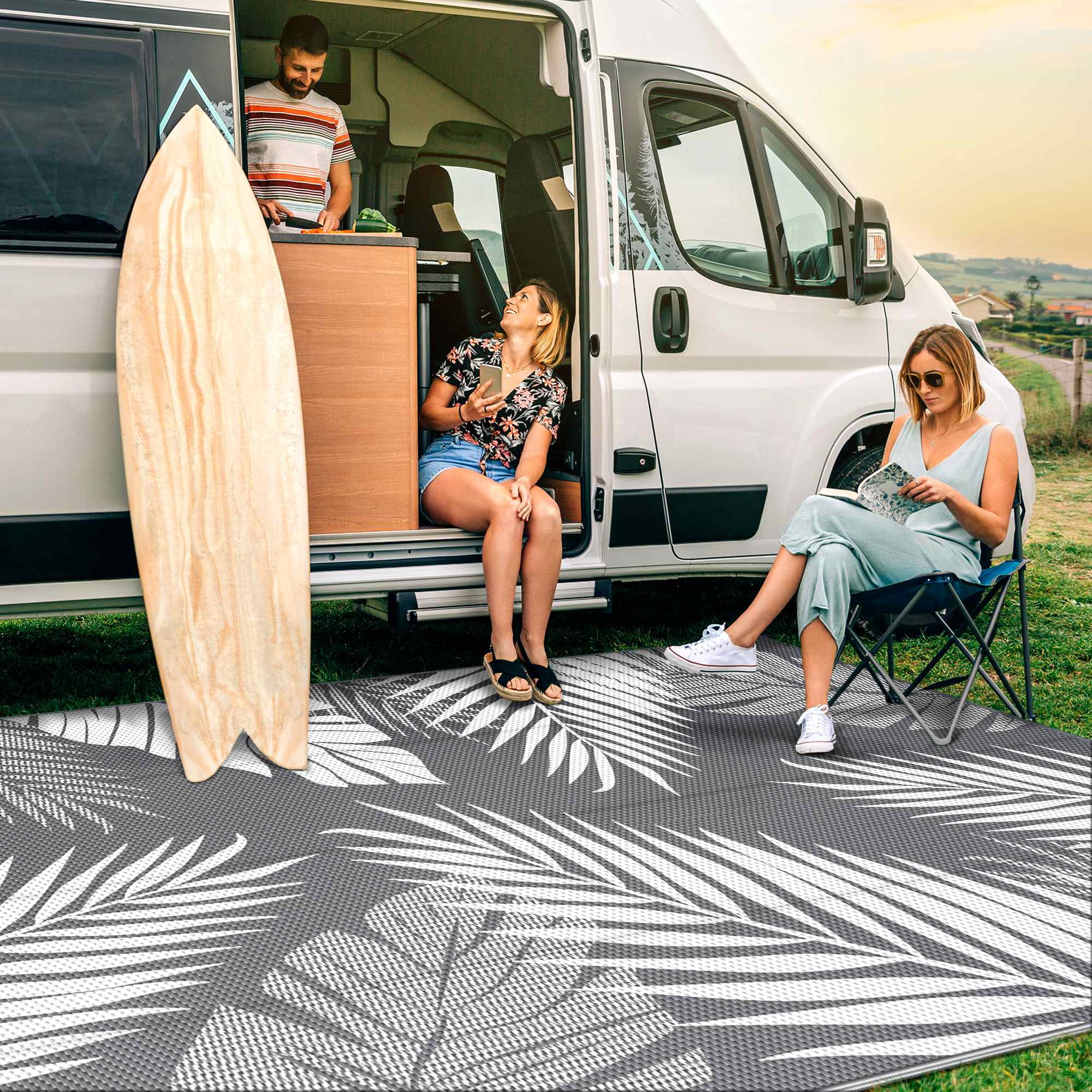 DEORAB 6'x9' Outdoor Rugs Waterproof Patio Lightweight Reversible Plastic Carpet Outside Camping Mat,Gray & White