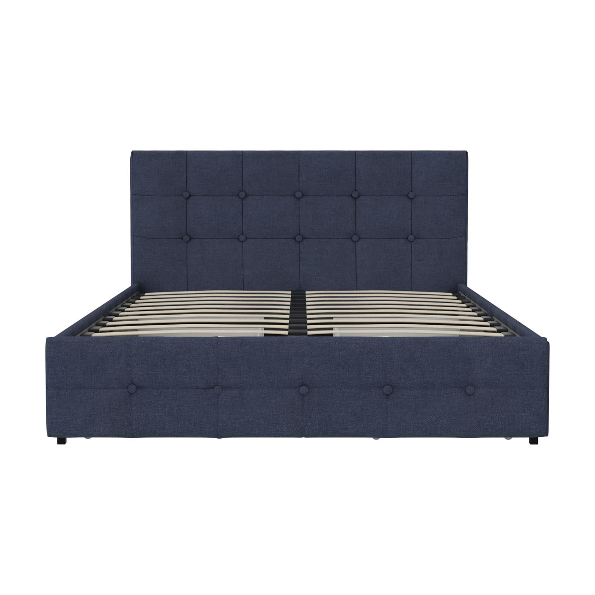 DHP Rose Tufted Upholstered Storage Bed Frame, Queen, Blue Linen