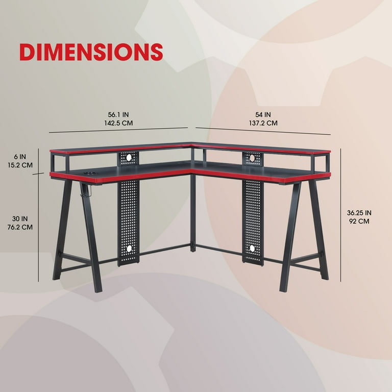 Gamer Gear Gaming L-Shaped Desk with LED, Risers and Power Station