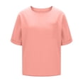 thumbnail image 5 of Endives Women's Cotton Linen T-Shirt Round Neck with Pocket Solid Color Vacation Short Sleeved Tshirt Spring Summer Rose Gold, 5 of 6