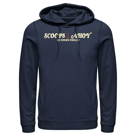 Netflix Men's Stranger Things Scoops Ahoy Nautical Logo Pull Over Hoodie Navy Blue Small