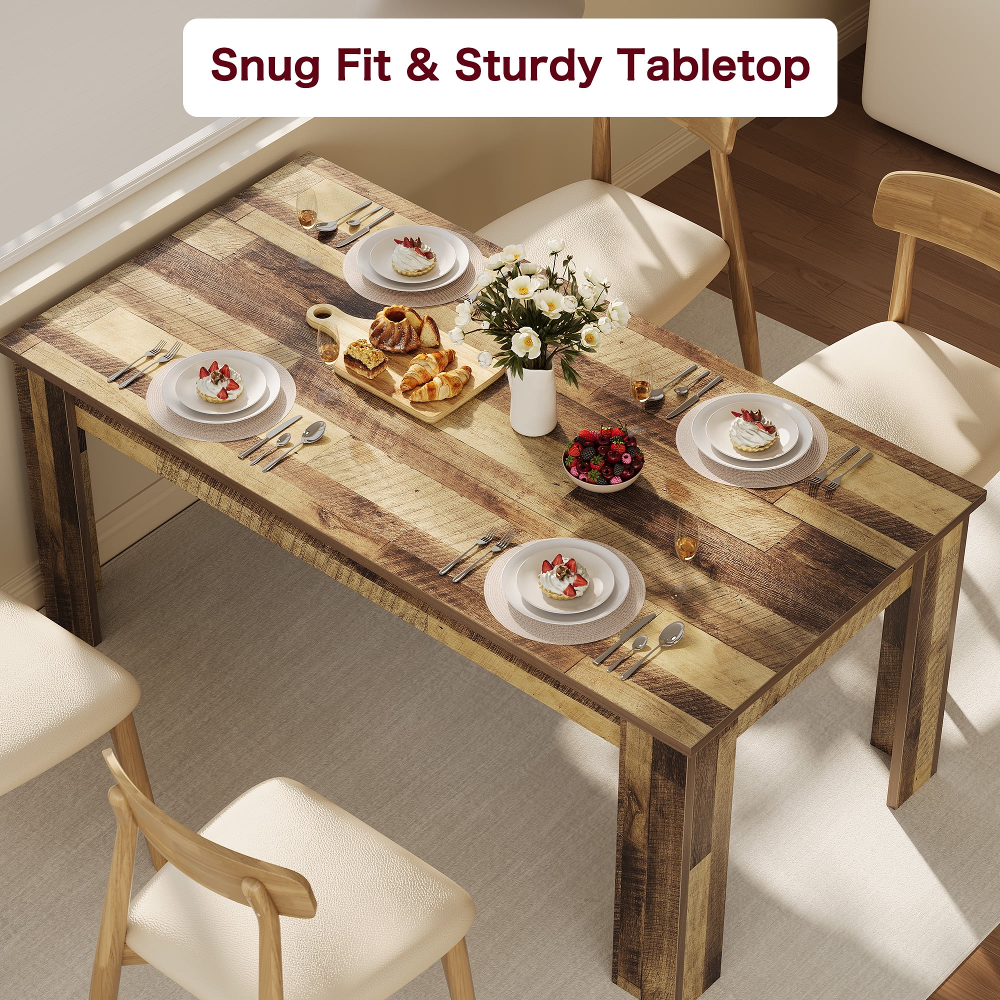 COZONY 1.6m 6-8 Seater Farmhouse Dining Table, Reinforced Triangular Legs, 330 lb Capacity, Rectangular Wood Kitchen Table for Apartment & Small Space,jointed plate