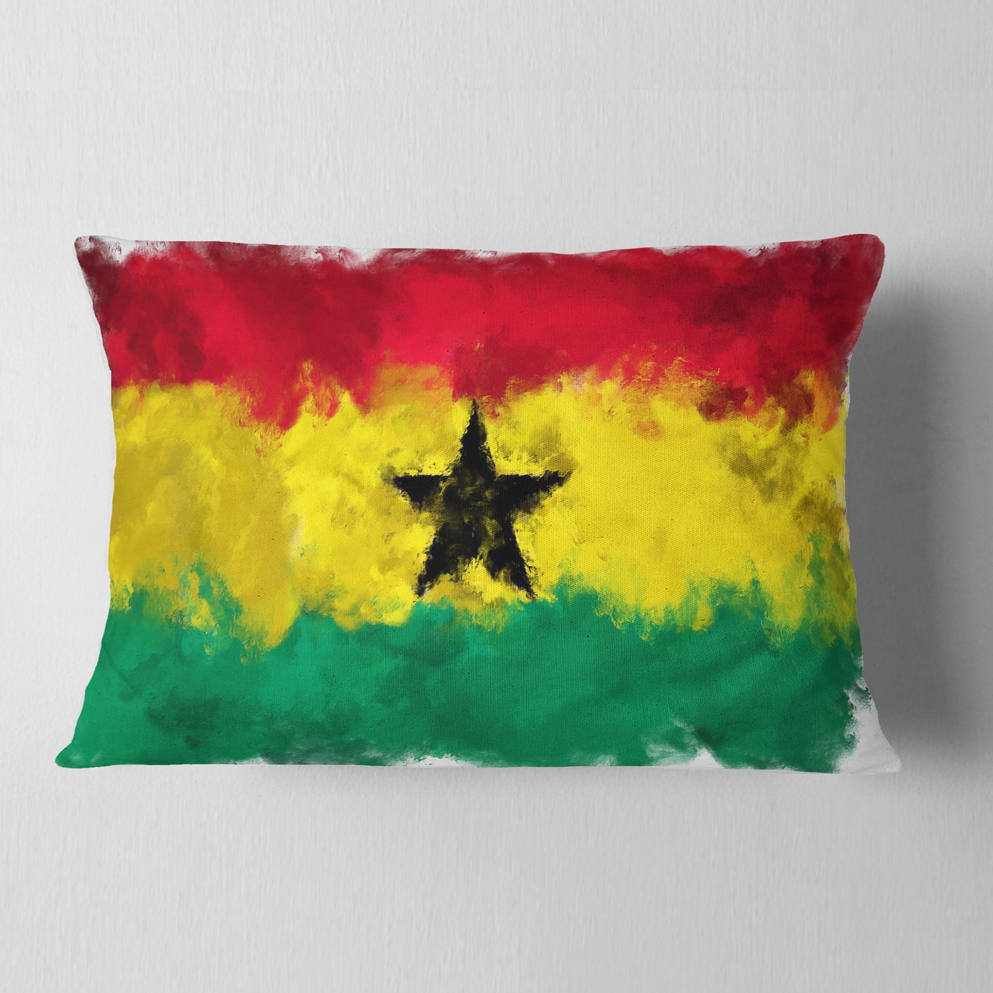 Designart Ghana Flag Illustration - Flag Painting Throw Pillow - 12x20