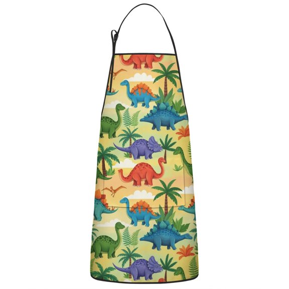 Colorful Dinosaurs Palm Trees Pattern Apron-Garden Aprons for Women with Pockets-Cotton Linen Waterproof Kitchen Cooking Gardening Aprons Adjustable for Kitchen,Cooking,BBQ and Salon 33x27 Inch