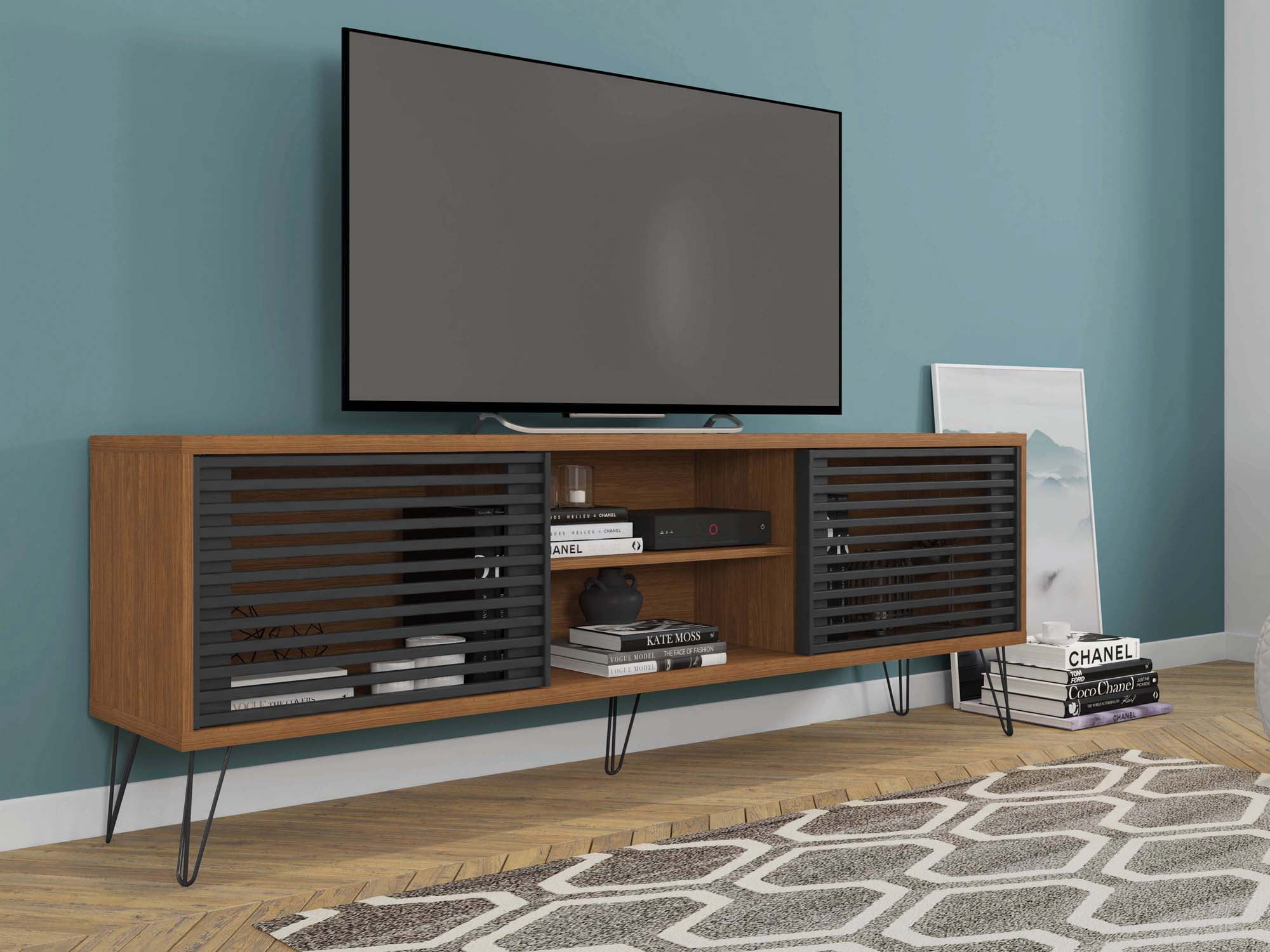 Lider Design Mid Century Modern FRIZZ 70,87" TV Stand Sliding Door for