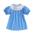 thumbnail image 1 of Liyamei Robe Smockée pour Filles avec Broderie Florale, Robe de Fête à Carreaux, Manches à Volants, Tenue Décontractée pour Jouer, 12-18 Mois, 1 of 2
