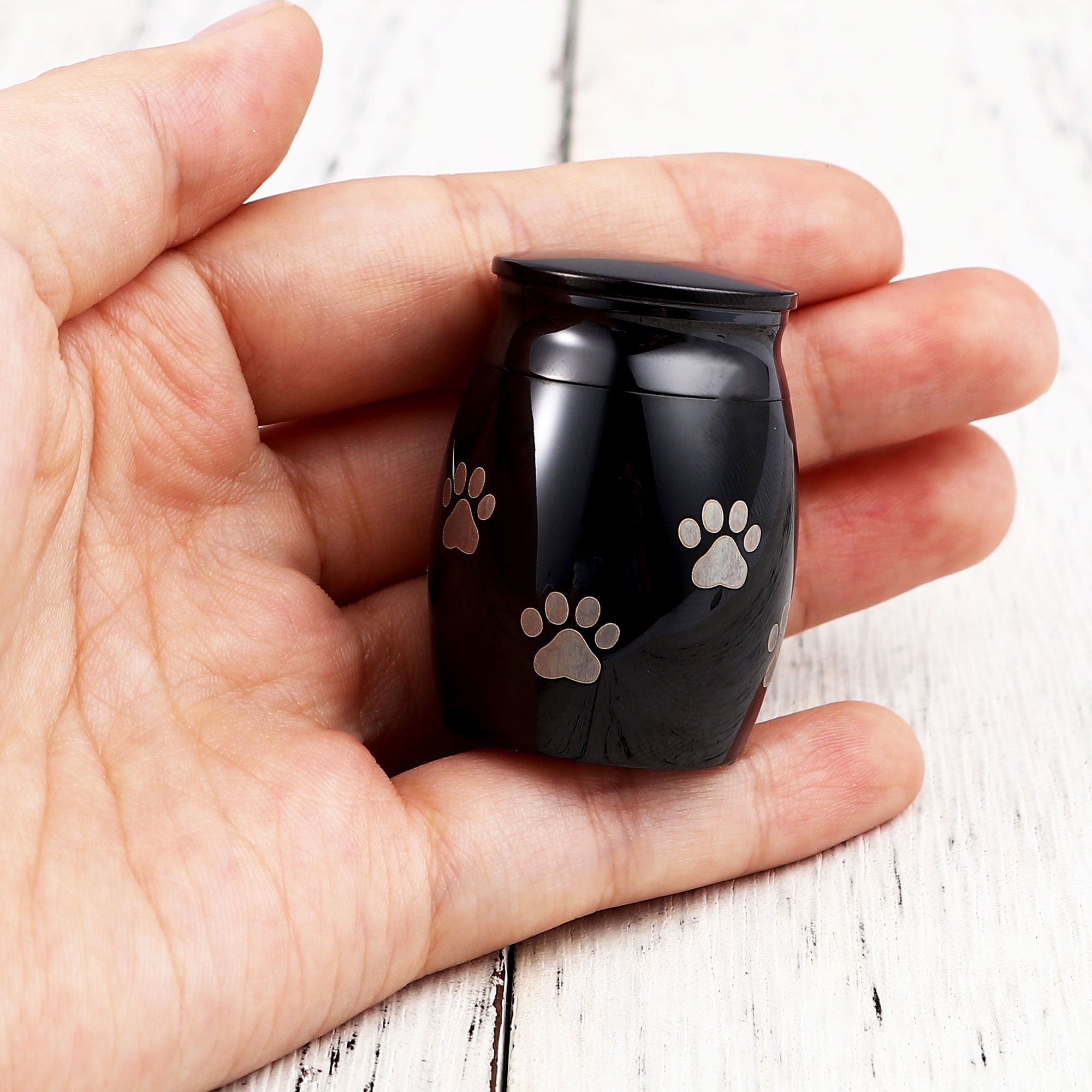 Black Mini Sized Funeral Pets Ashes Cremation Urns for Dog Cat Keepsake Stainless Steel Warterproof Paw Pet Memorial Ash Container with Free Anavia Pouch