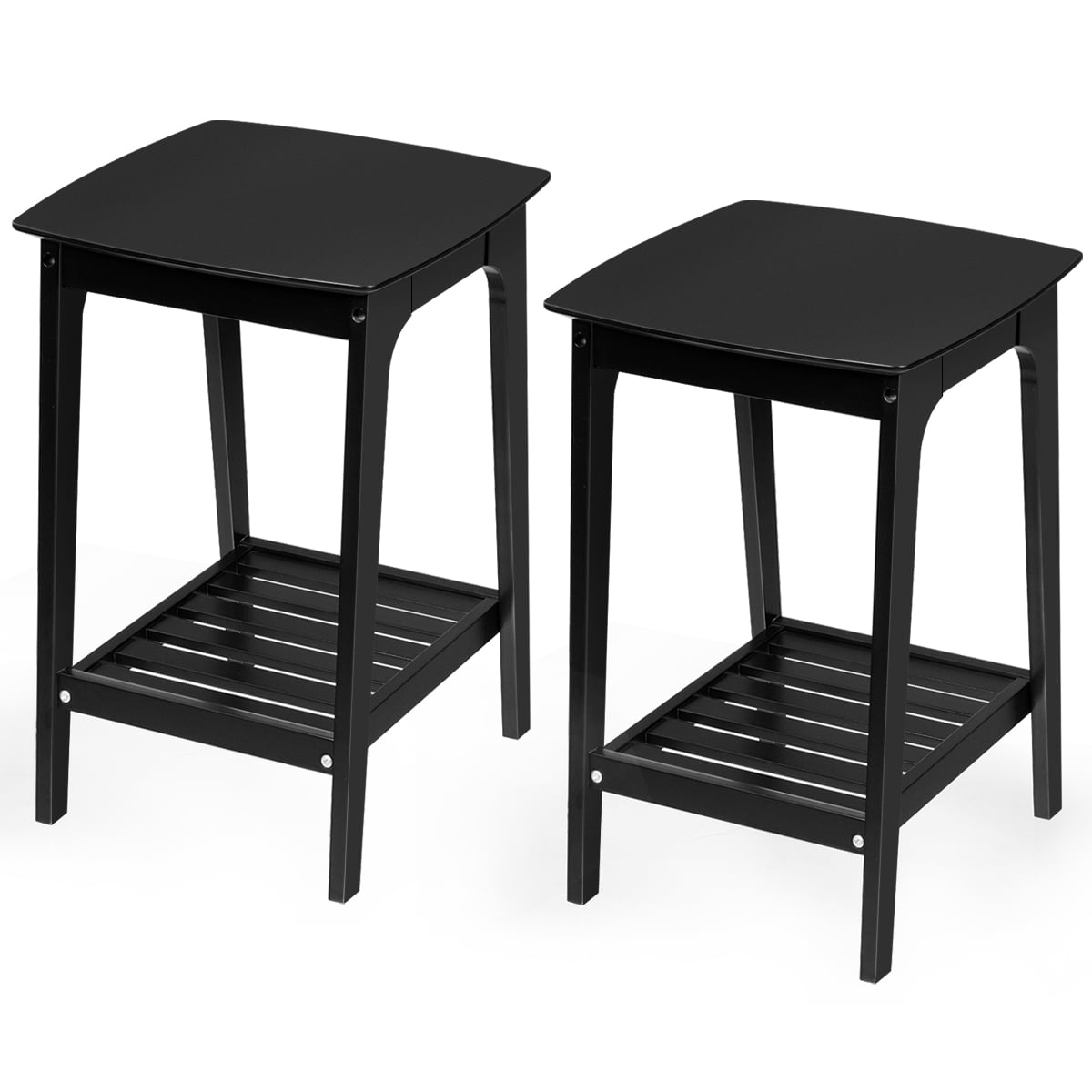 Side End Tables with Lower Storage Shelf Set of 2 Black