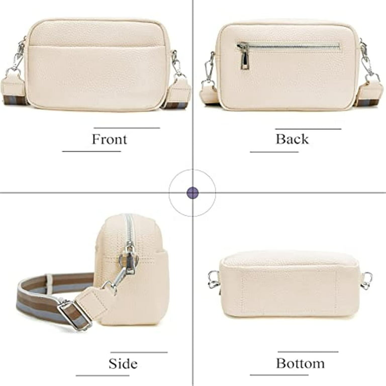 Crossbody Bags for Women Genuine Leather Camera Bag Purse Double Compartment Multiple Pocket Wide Strap Shoulder Bag Top zip-Black