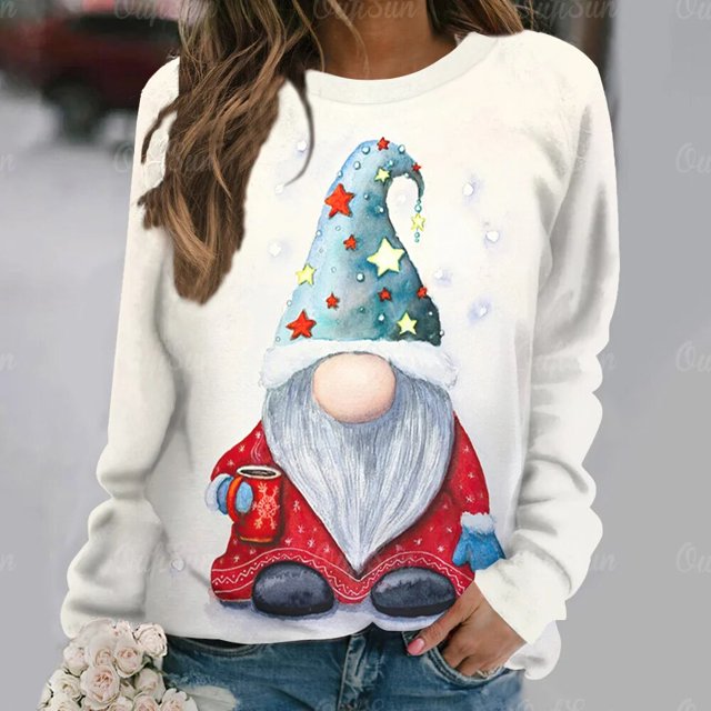 Ropa Harajuku de Papá Noel para mujer, Camiseta de algodón de gran tamaño, Tops informales con cuello redondo, ropa de calle de manga larga a la moda para mujer