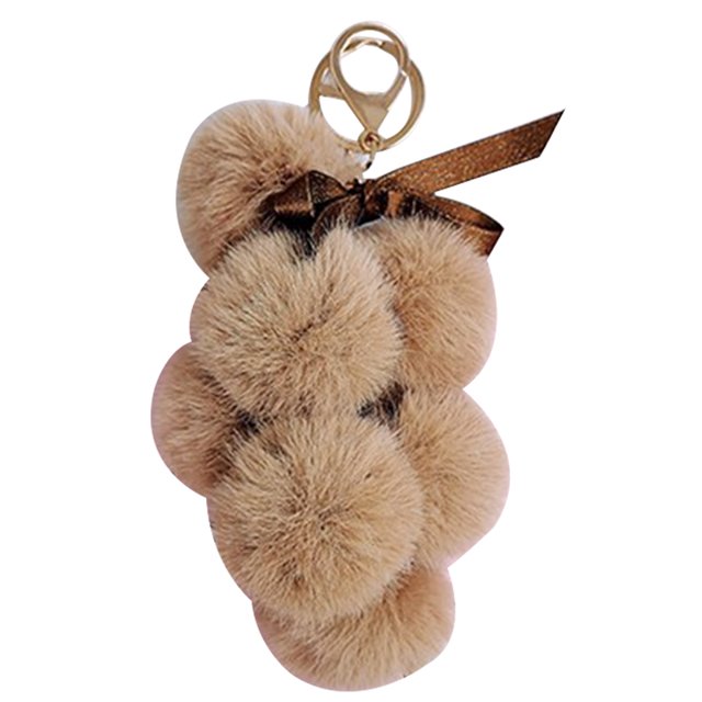 Faux Fur Ball Keychain Bowknot Grape Design Pom Pom Ball Charm Purse Pendant