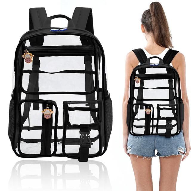 WHEANG Sac à Dos Transparent, Approuvé pour Stade, Femmes Hommes Étudiants, Grande Capacité, Motif PVC