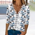 thumbnail image 2 of LEAVINGSUO Blouses for Women Clearance Women's Fashion T-Shirt Floral Printed Lace Three Quarter Sleeve Blouse V-Neck Casual Tops, 2 of 5