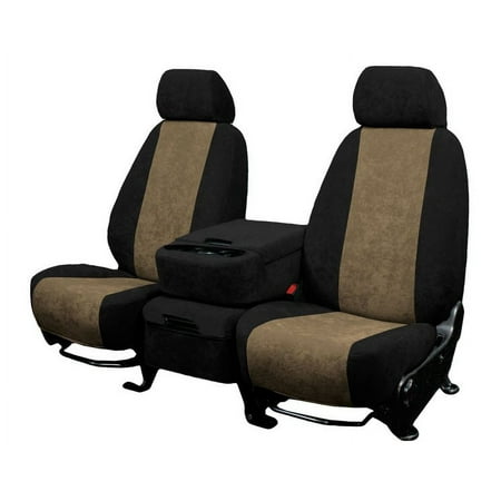 CalTrend Rear 50/50 Split Bench MicroSuede Seat Covers for 2017-2019 GMC Acadia - GM110-06SB Beige Insert with Black Trim
