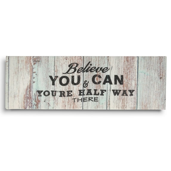 Inkdotpot Stretched Canvas Quotes Wall Art Decor, Believe You & Can You're Half Way There Wall Decor- 6 x 17 Rustic Wall Art Sign- Farmhouse Decor Faux Plaque Sign