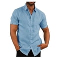 thumbnail image 4 of Men Linen Short Sleeve Summer Solid Shirts Casual Loose Flax Fishing Soft Plain Tops Jogger, 4 of 4