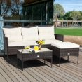 thumbnail image 1 of Gymax 3PCS Patio Rattan Sectional Conversation Furniture Set w/ Off White Cushions, 1 of 7