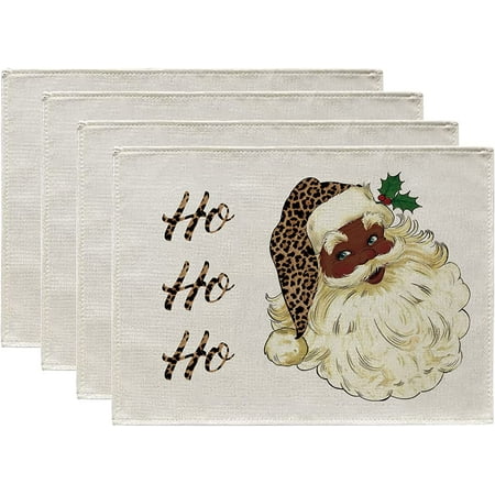 

JOOCAR Christmas Placemats 18x12 Inch Leopard Print Black Santa Claus HOHOHO Christmas Placemats Set of 4 Placemats for Home Table Holiday Decorations